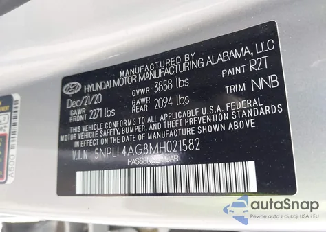 2021 Hyundai Elantra Se z USA, uszkodzony, nr VIN 5NPLL4AG8MH021582